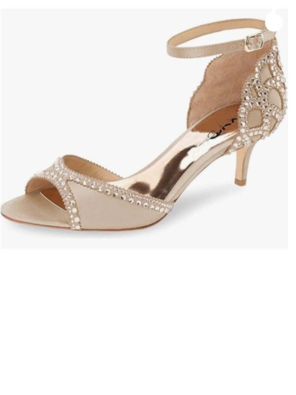 XYD Champagne Peep Toe D'Orsay Kitten Heel Rhinestone Studs Ankle Strap Sandals